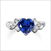 Heart Lab Created Sapphire and Simulated Diamond Ring