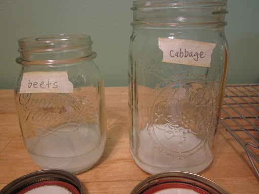 I measured out salt and vinegar for each jar first, using the amounts in the marthastewart.com directions.