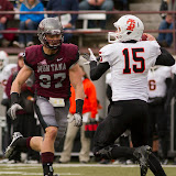 Jordan Tripp bum-rushes Idaho State senior quarterback Kevin Yost during the second quarter of Saturday's game.  Tripp was a key component to the Grizzly defensive machine, including an 80-yard touchdown on a fumble recovery late in the second quarter.

Washington-Grizly Stadium in Missoula, Mont., October 27th, 2012.
