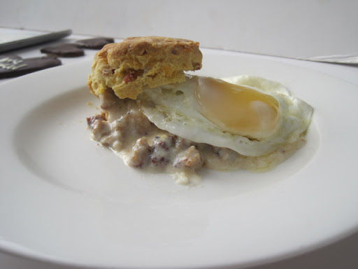 Bacon and Cheese Biscuits with Sausage Gravy and a Fried Egg: SCOTT HARGROVE