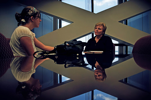 KSMU's Erika Brame interviews Eileen Wollenburg, Director of Learning and Development at BKD.
Photo Credit: Alex Crowder