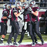 Sam Gratton celebrates after scoring a touchdown on a pass from Jordan Johnson.