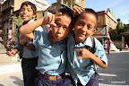 School children playing with the camera