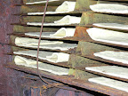 The first round of vulcanization - caoutchouc, pure linen oil and sulfur mixed into pale yellow furs loaded into the 18 m long autoclaves.