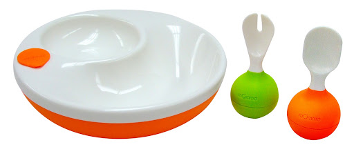 From Italy: Momma Warm Developmental Meal Set, BPA-free, nonslip, and warmable (pour hot water into the dish base). $22, mommaUS.com.