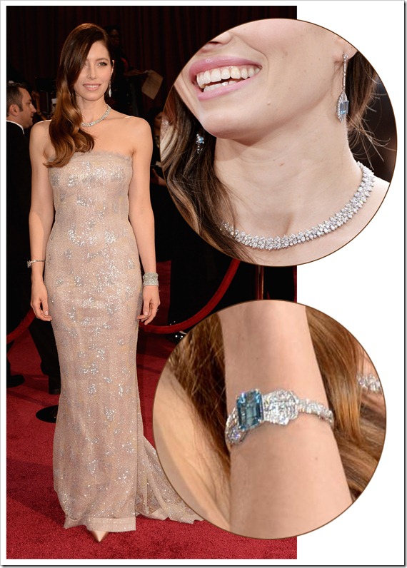 Jessica Biel wear jewelry at oscar 2014