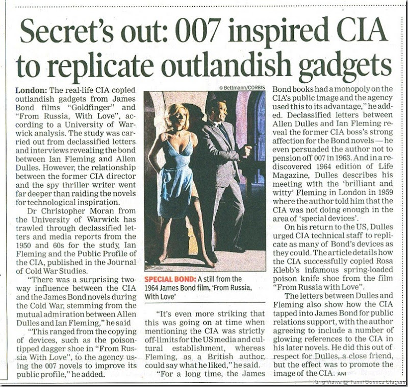 Times Of India Chennai Edition Sunday 21st July 2013 Page No 15 James Bonds Effect on CIA