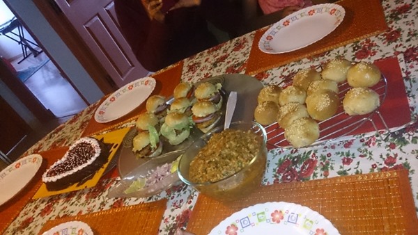 Lunch - super healthy burgers, pav bhaji and chocolate cake