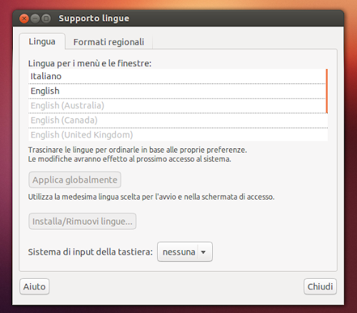 Ubuntu 12.10 - supporto lingue
