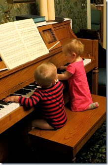 Twins' First Piano Lesson
