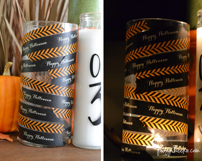 Dollar Store Candles - embellish with vinyl and washi for #Halloween