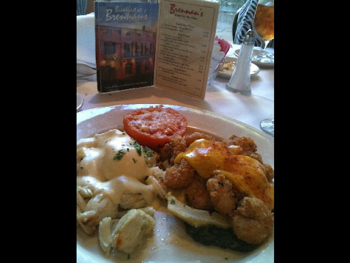 Brennan's breakfast in New Orleans Shrimp Sardou and Eggs La Nouvelle Orleans