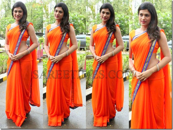 Shraddha_Das_Orange_Plain_Saree