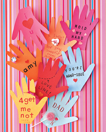 Trace little hands to make these special valentines. http://www.marthastewart.com/269573/hand-shaped-valentines