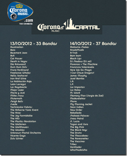 corona capital 2012 mexico df cartel oficial de bandas a presentarse en cartelera corona capital 2012 mexico df cartel oficial de bandas a presentarse en cartelera