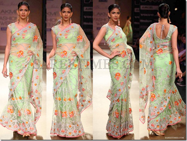 Pallavi_Jaikishan_Green_Embroiderey_Shimmer_Saree