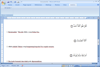 al-quran add-ins in MS Word 1