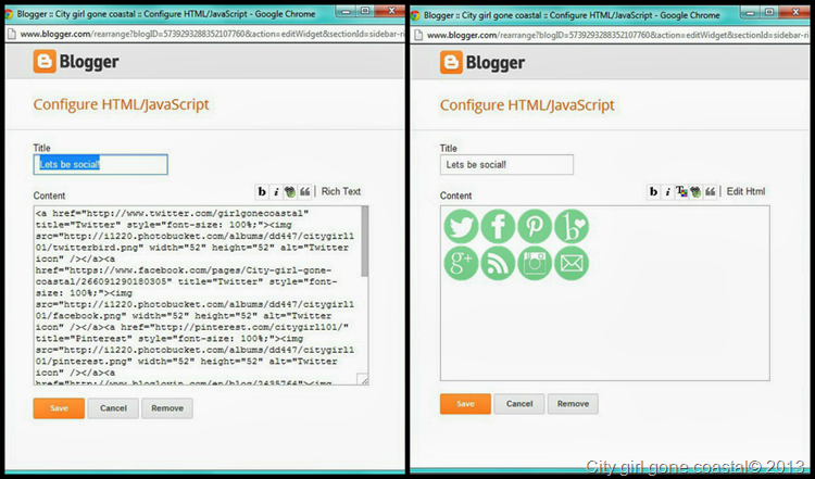 social media icons html and rich text