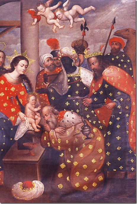 La adoración de los Reyes Magos, pintura anónima realizada entre 1740 y 1760, perteneciente a la escuela Cuzqueña de Pintura. Es una representación mestiza de una célebre pintura de Rubens. La adoración de los Reyes Magos, pintura anónima realizada entre 1740 y 1760, perteneciente a la escuela Cuzqueña de Pintura. Es una representación mestiza de una célebre pintura de Rubens.
