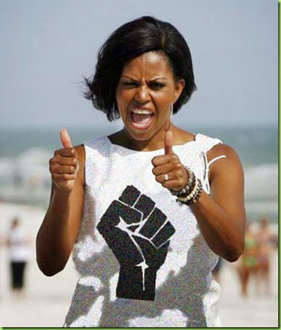 Michelle_Fist_Dress. black power salute