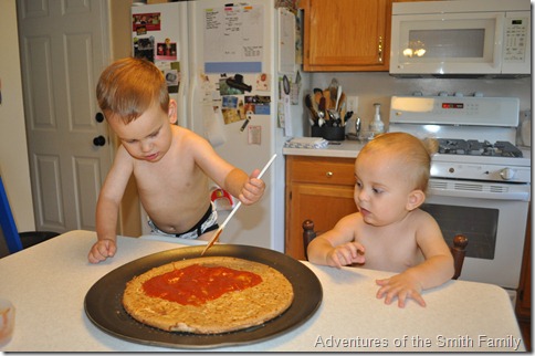 Pizza night, kids in the kitchen, pizza