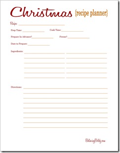 Christmas Recipe Planner Printable SJB