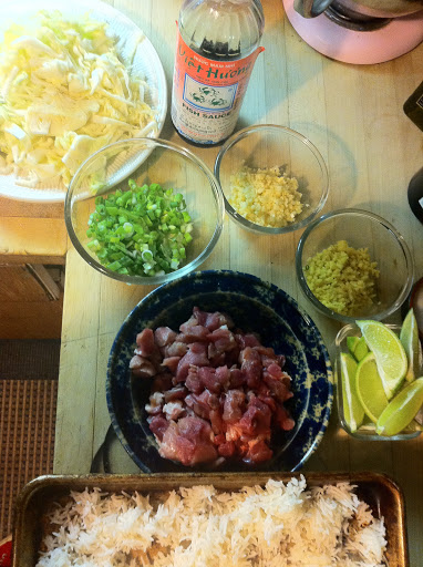 getting ready for a Q family go-to dish: Thai Fried Rice