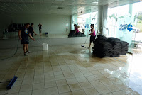 Hosing - thank goodness the floor is tiled!