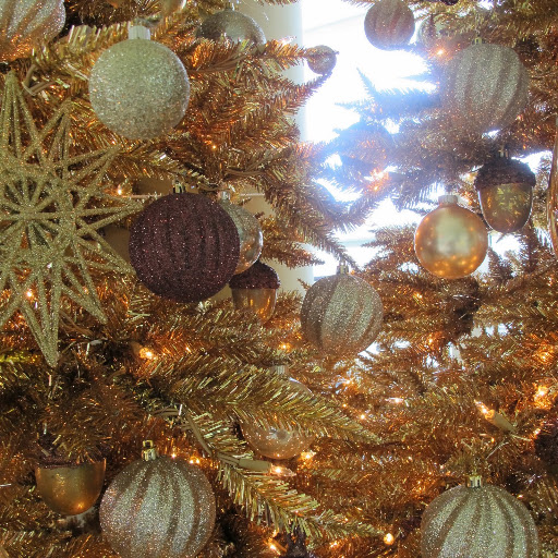 All of the light in my apartment does wonders for the glittered ornaments.