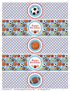 BL001 etsy 2 ball games water bottle labels BL001 etsy 2 ball games water bottle labels