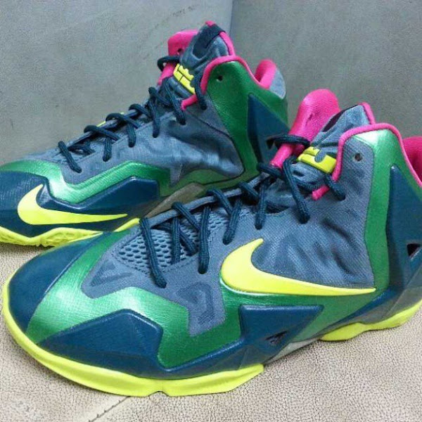 Nike LeBron XI GS 8211 Navy  Green  Pink  Yellow