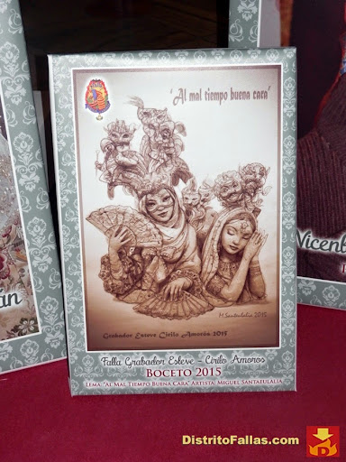 Falla Grabador Esteve-Cirilo Amorós 2015. Lema: "Al mal tiempo buena cara". Artista: Miguel Santaeulalia