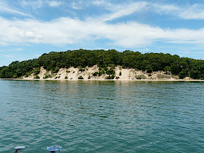 Anchored just off of Shelter Island. These sand cliffs had nesting swallows - probably Bank Swallows
