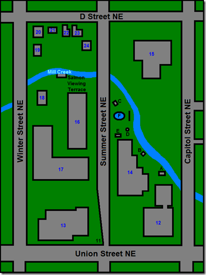 Map of the North Capitol Mall in Salem, Oregon