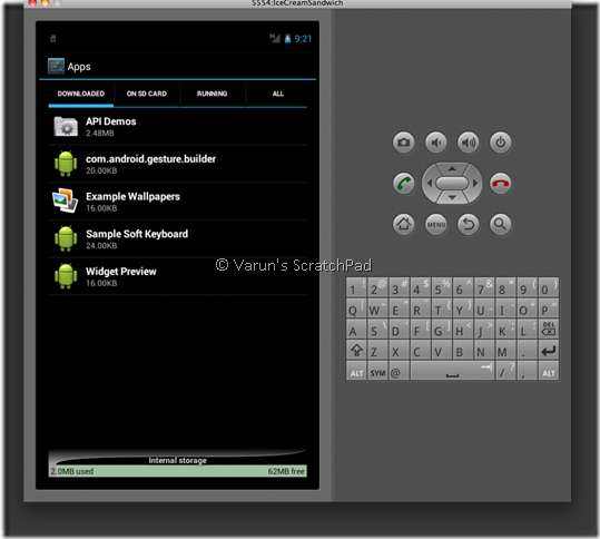 Android 4.0 SDK - Ice Cream Sandwich Installed apps