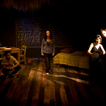 Mimesphobia, by Carlos Murillo, directed by Margot Bordelon. February 28 - April 4, 2010. (l to r) Brian Stojak, Michael Salinas, Cyd Blakewell, Jess Thigpen, Brian Golden. Photo Credit: Amanda Clifford.