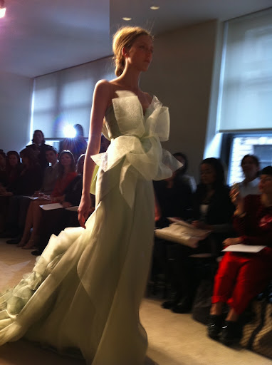 This dress features floral laser-cut organza and a trapunto-stitched bustier. This was my favorite, but honestly, all of her gowns were glorious. Vera dyes her fabrics in such a sophisticated way. This dress features floral laser-cut organza and a trapunto-stitched bustier. This was my favorite, but honestly, all of her gowns were glorious. Vera dyes her fabrics in such a sophisticated way.
