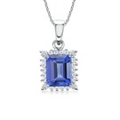 Emerald Cut Tanzanite and Diamond Border Pendant