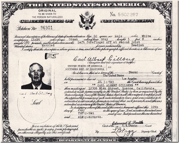 Carl Albert Gillberg Certificate of Naturalization Cropped Carl Albert Gillberg Certificate of Naturalization Cropped