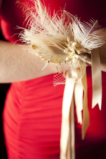 My sister, and Matron of Honor, wore a Brown Paper Design wrist corsage.