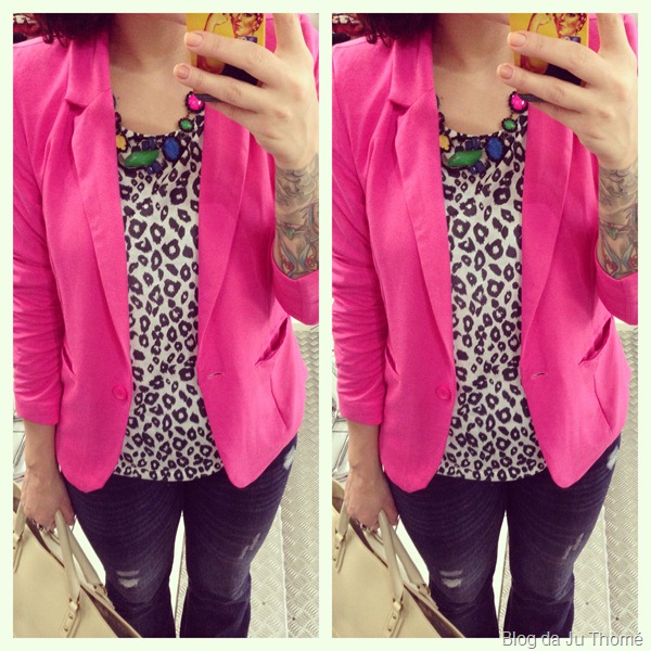 look blazer pink, calça flare e blusa animal print (2)
