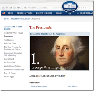 Use this website with your class to help guide research on one or many of the US presidents