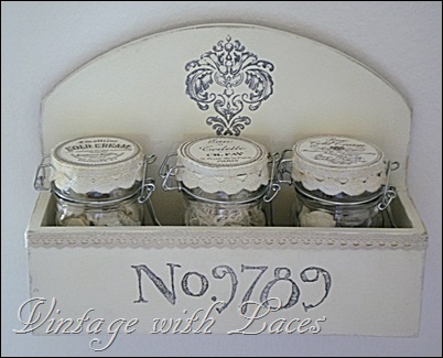 Altered jars filled with studio supplies - Studio Tour - Vintage with Laces