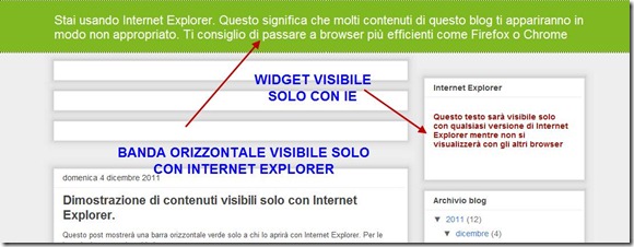 banda orizzontale e widget visibili solo con IE