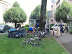Transfer day - just arrived in Thonon Les Bains and checking the bikes have survived their journey