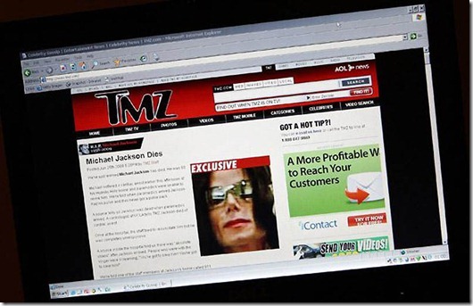 Michael Jackson Dies In Los Angeles...LONDON, ENGLAND - JUNE 26: TMZ website reports the news that Michael Jackson has passed away on June 26, 2009 in London, England. The iconic pop star, 50, was rushed to the hospital today after going into cardiac arrest. (Photo illustration by Gareth Cattermole/Getty Images) Michael Jackson Dies In Los Angeles...LONDON, ENGLAND - JUNE 26: TMZ website reports the news that Michael Jackson has passed away on June 26, 2009 in London, England. The iconic pop star, 50, was rushed to the hospital today after going into cardiac arrest. (Photo illustration by Gareth Cattermole/Getty Images)