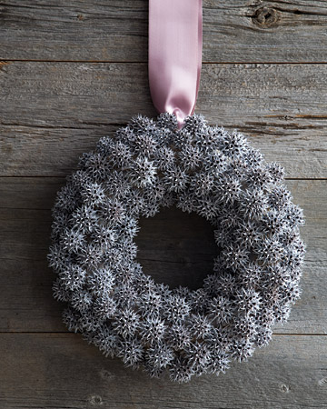 This is one of the easiest wreaths we've ever made. No fussing over symmetry or bending of boughs -- just some spray paint, a hot-glue gun, and floral wire. This is one of the easiest wreaths we've ever made. No fussing over symmetry or bending of boughs -- just some spray paint, a hot-glue gun, and floral wire.