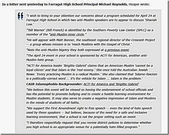 CAIR Letter to Farragut High School Principal 4-8-14