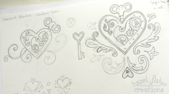 steampunk valentine spoonflower contest entry surface pattern design sketchbook hazel fisher creations 06Feb2015 steampunk valentine spoonflower contest entry surface pattern design sketchbook hazel fisher creations 06Feb2015