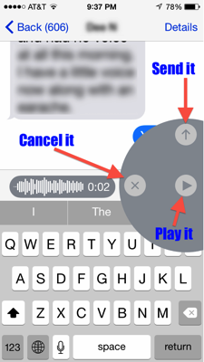 Messages app, iOS 8, audio controls